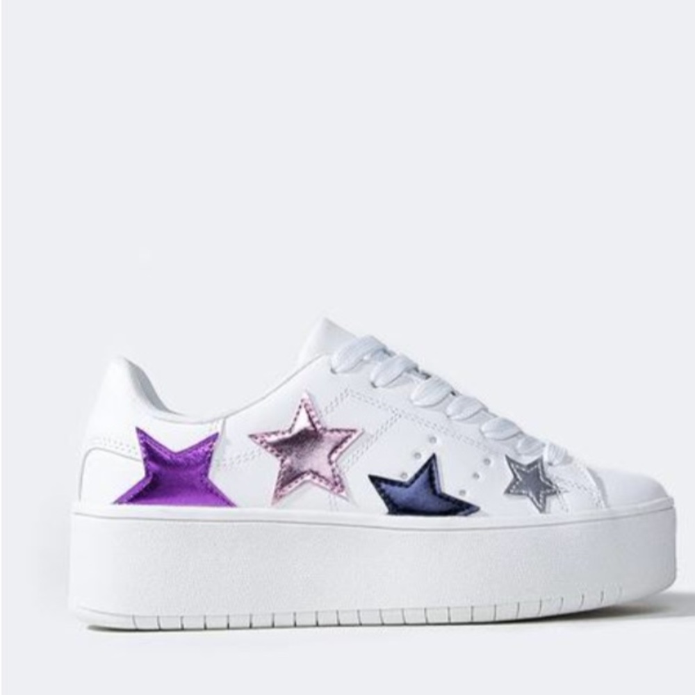 J Adams White Platform Sneakers with stars
